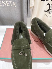 LP 25S SUMMER CHARMS WALK LOAFERS IN DARK OLIVE SUEDE AND FLEECE