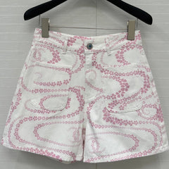 CC 25 Printed Denim Short Pink White Cotton