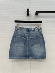 CC 25 Embroidered Short Skirt Blue Denim Cotton