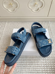 LV SANDALS 25S IN BLUE DENIM AND CALFSKIN WITH GOLD HARDWARE