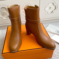 HM 25S FRENCHIE 50 ANKLE BOOT 50 MM IN BROWN LAMBSKIN WITH SILVER HARDWARE