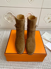 HM 25S FRENCHIE 50 ANKLE BOOT 50 MM IN BROWN SUEDE WITH SILVER HARDWARE