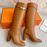 HM 25S TALL BOOTS 90 MM IN BROWN LAMBSKIN WITH SILVER HARDWARE