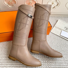 HM 25S JUMPING BOOTS IN LIGHT CARAMEL BROWN LAMBSKIN WITH SILVER HARDWARE