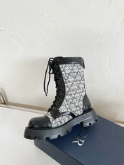 D-UNIT ANKLE BOOT BLACK CALFSKIN WITH WHITE AND BLACK CANNAGE TWEED