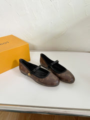 ROMY FLAT BALLERINA IN BROWN MONOGRAM CALFSKIN