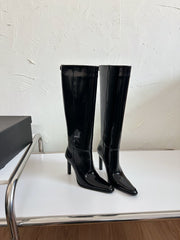 HIGH HEEL KNEE BOOTS IN BLACK SHINY CALFSKIN