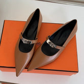 KIARA FLAT PUMP IN SEPIA BROWN CALFSKIN