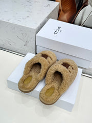 CELINE 25S GEORGIA SLIDE IN SHEARLING IN BROWN