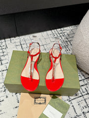 THONG SANDAL IN CANDY RED CALFSKIN WITH GOLD HARDWARE