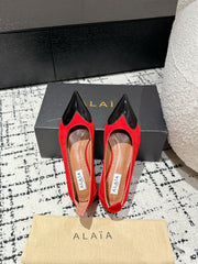 ALAIA PUMP 1 CM IN CHERRY RED SUEDE MIX BLACK CALFSKIN