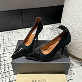 ALAIA HIGH PUMPS 10CM IN BLACK SUEDE MIX CALFSKIN