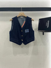 MIUMIU V-NECK BLAZER AND WIDE-LEG PANTS IN BLUE DENIM