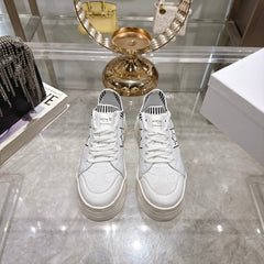 CD STAR SNEAKER 4CM IN WHITE MESH FABRIC BLACK STRIPE COLLAR DETAIL