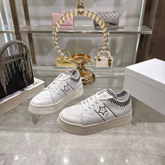 CD STAR SNEAKER 4CM IN WHITE MESH FABRIC BLACK STRIPE COLLAR DETAIL