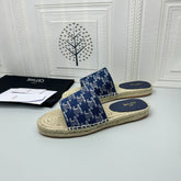 NEW FLAT FISHERMAN SLIPPERS NAVY BLUE COTTON CANVAS