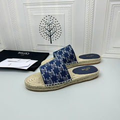 NEW FLAT FISHERMAN SLIPPERS NAVY BLUE COTTON CANVAS