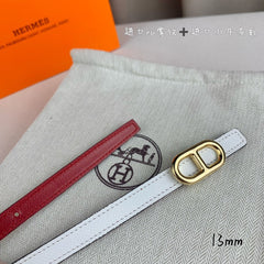 HM MAILLON H BELT BUCKLE & REVERSIBLE WHITE LEATHER STRAP 13 MM GOLD HARDWARE