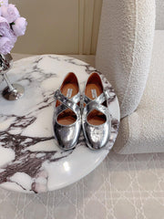 ALAIA CRISS CROSS BALLET FLAT IN SILVER LAMBSKIN