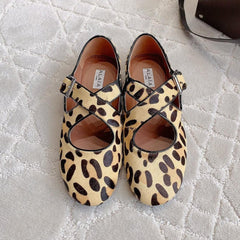 ALAIA CRISS CROSS BALLET FLAT IN LEOPARD LAMBSKIN WITH SILVER HARDWARE