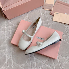 Floral White Ballet Shoes Sheepskin
