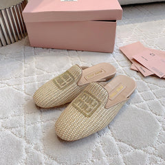 MULES SLIPPERS BEIGE COLOR STRAW WOVEN
