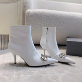 POINTED-TOE HIGH HEEL BOOTS IN WHITE SMOOTH LAMBSKIN