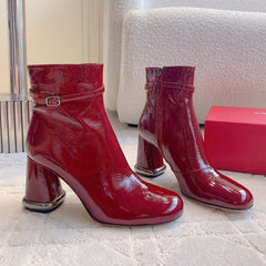 VIV' PODIUM BOOTIES IN RED GLOSSY LAMBSKIN