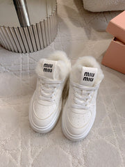 THICK SOLE SNEAKERS IN WHITE LAMBSKIN WITH RABBIT FUR LINING