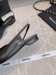 CHANEL 25S SLINGBACK IN BLACK FULL CALFSKIN GOLD HARDWARE
