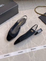CHANEL 25S SLINGBACK IN BLACK CALFSKIN AND SUEDE GOLD HARDWARE