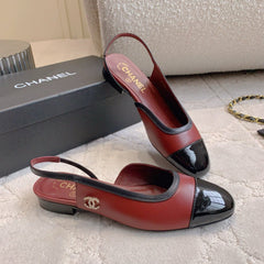 CHANEL 25S SLINGBACK IN BLACK AND ROSEWOOD CALFSKIN GOLD HARDWARE