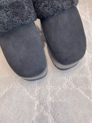 CELINE 25S DANA WEDGE MULE 70MM IN BLACK SUEDE CALFSKIN AND SHEARLING