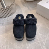 CELINE 25S DANA WEDGE MULE 70MM IN BLACK SUEDE CALFSKIN AND SHEARLING
