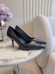 BALENCIAGA 25S POINTED-TOE HIGH HEELS 70 MM IN BLACK CALFSKIN WITH GOLD HARDWARE