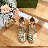 GG Crochet platform Espadrilles Rose Tan Leather