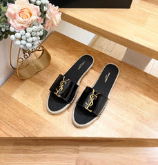 SL YVES LOGO SLIPPER BLACK CALFSKIN
