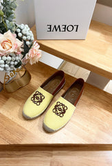 Loew Anagram Espadrille Yellow Brown Leather and Canvas
