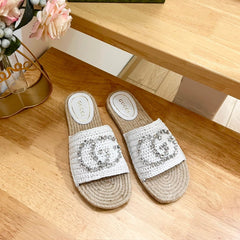 GG Casual Style Logo Sandals White