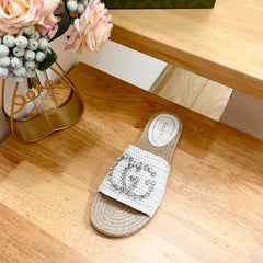 GG Casual Style Logo Sandals White