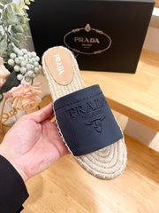 PRA CROCHET SLIPPERS NAVY LINEN FABRIC