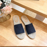 PRA CROCHET SLIPPERS NAVY LINEN FABRIC