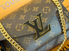 LV 25S CHAIN BAG 24 IN BROWN MONOGRAM CANVAS GOLD HARDWARE