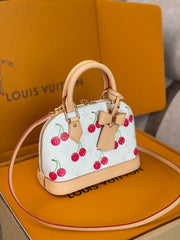 LV 25S ALMA BB 23 IN WHITE CANVAS MONOGRAM CHERRY PRINT GOLD HARDWARE
