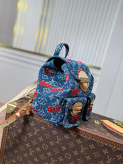 LV 25S VENICE BACKPACK 26 IN BLUE DENIM MONOGRAM CHERRY GOLD HARDWARE