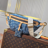 LV 25S BUMBAG 38 IN BLUE MONOGRAM DENIM LEATHER TRIM GOLD HARDWARE