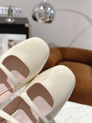 MINI TRES VIVIER STRASS BUCKLE BABIES BALLERINAS IN OFF WHITE PATENT CALFSKIN