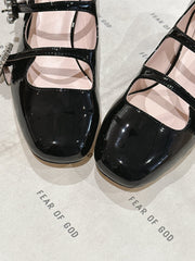 MINI TRES VIVIER STRASS BUCKLE BABIES BALLERINAS IN BLACK PATENT CALFSKIN