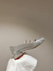 MINI TRES VIVIER STRASS BUCKLE BABIES BALLERINAS IN SILVER CALFSKIN FULLY EMBELLISHED CRYSTALS