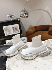 BALENCIAGA 25S SPEED TRAINER SNEAKERS 55 MM IN WHITE AND GREY KNIT